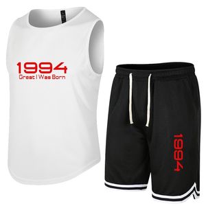 Date Of Birth Print Men Sports Suit Summer Tank Top Shorts 2Pieces Set Quick Dry Running Basketball Clothing Sleeveless Tshirt 220621
