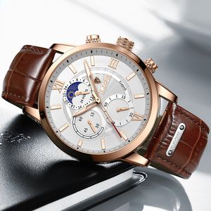 Lige Watches Mens Top Brand Luxury Clock Casual Leathe 24 Hour Moon Phase Men Watch Sport Waterproof Quartz Chronograph Box 220329271e