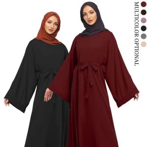 Saia longa muçulmana feminina plus size outono robe cor pura elegante vestido feminino sem lenço