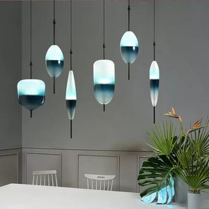 Hängslampor nordiska moderna tårformade blå glas ledljus för kök matsal sovrum hanglamp loft deco lampa luminariapendant