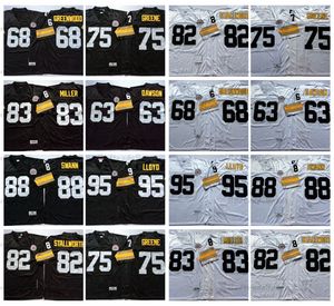 Mi08 Vintage 95 Greg Lloyd Football Maglie 75 Joe Greene 88 Lynn Swann 63 Dermontti Dawson 68 L. C. Greenwood 82 John Stallworth 83 Heath Miller Maglia cucita nera