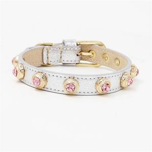 Luxuries Dog Pet Collar Cat Necklace Accessories Bling Czech Custom Designer Genuiner Leather Crystal LJ201111