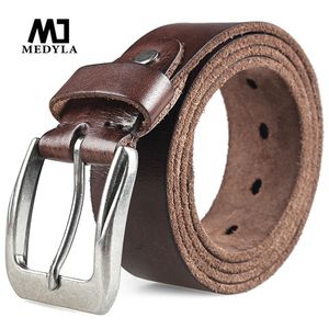 MEDYLA Uomo Strato superiore Cintura casual di alta qualità Design vintage Fibbia ad ardiglione Cinture in vera pelle per uomo Pelle bovina originale 220610