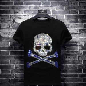 Herren-T-Shirts, glitzernde Strasssteine, Totenköpfe, T-Shirts, Herrenmode, Kleidung, Streetwear, kurzärmelig, O-Ausschnitt, Modal-Baumwolle, Calaveras, CamisetaMe