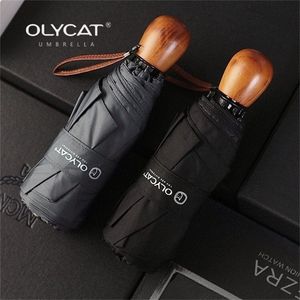 OLYCAT Compact Mini Women Kids and Men Pocket Manico in legno Ombrello pieghevole antivento 210320
