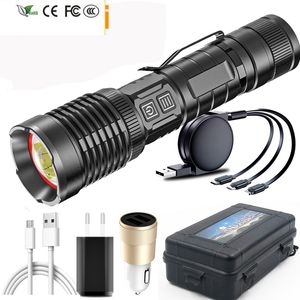 Yeni XHP100 Yüksek Kaliteli LED El Feneri Micro USB Şarj Edilebilir Güç Bankası 18650 26650 Pil Flashlamp Alüminyum Zoom Fener Yürüyüşü