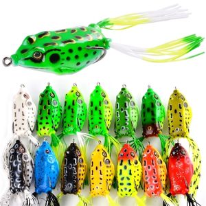 15pcset Frog Soft Lure Tube Bait Plastic Fishing Lure with Fishing Hooks Topwater Ray Frog Artificial 3D Eyes Fishing Lures Set 220530
