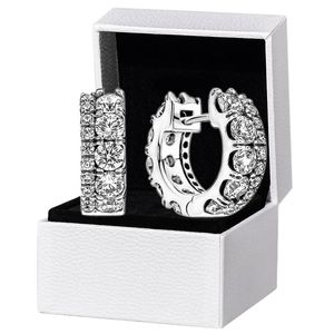 Brincos de argola de banda dupla masculina feminina caixa de presente original para Pandora autêntico brinco de festa de prata esterlina 925 com círculo