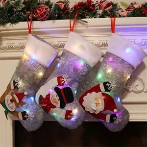 2022 Świecająca świąteczna pończocha LED Personalizowana świąteczna torba na cukierki noworoczne Dekorowanie do domu Navidad Sock Choink Tree Decor Sxjun17