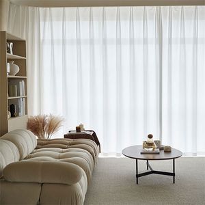 White Light Filtering Tulle for Windows Thicken Semi Sheer Curtain Living Room Privacy Assured Scratch Resistant One Panels 220511