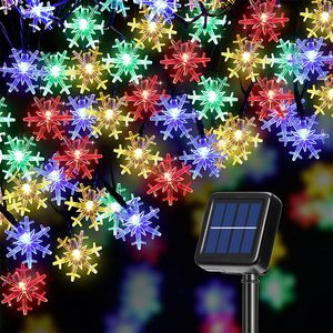 Solar String Lights Outdoor Christmas Snowflake Lights with 8 Modes Waterproof Solar Powered Patio Light for Garden Party Decor