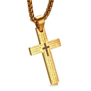 Pendant Necklaces Cross For Men Stainless Steel Our Father Crucifix Free Box Chian Link Male Jewelry