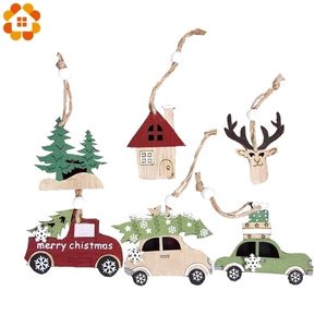 3PCSSet Wooden CarDeerTree Pendants Ornaments Christmas Wood Crafts Xmas Tree Kids Gift Party Decoration Y201020
