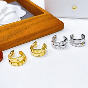 Stud Koreaanse delicate geometrische piekpatroon oorbuien glanzende zirkonia dubbele laag c vorm oorr earring vrouwen mode sieraden