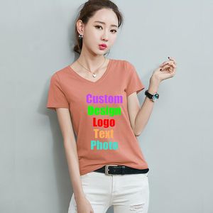 Personalizzazione personalizzata Società Squadra TestoP o T-shirt da donna in cotone con scollo a V manica corta personalizzata Immagine stampata 220621