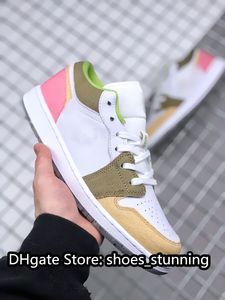 Tops Quality Skateboard Shoes Jumpman 1s Low Pastel Grind Vivid Green GS Colorway Skateboarding Leisure Shoe Outdoor Sneakers Sports With Original Box Size US13