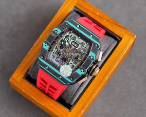 Orologio da uomo di design, movimento meccanico automatico multifunzionale, grande calendario, cinturino in caucciù, dimensioni 50 x 40 mm