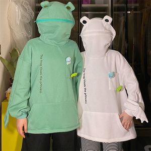 Harajuku Kobiety Z Kapturem Frog Sweter Winter Sense Z Kapturem Casual Bluzy Jesień Haft Luźne Top Doll Dekoracje Kaputery 220325