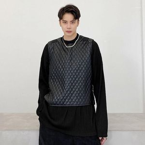 Homens de volta com zíper colete de couro casaco outerwear masculino japão harajuku streetwear preto punk gótico sem mangas jaqueta coletes dos homens phin22