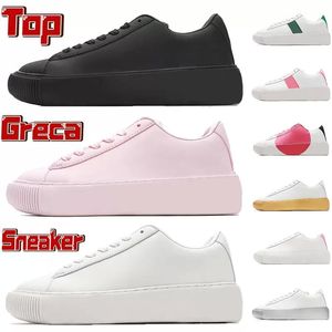 2022 Kvalitet Greca Sneaker Mens Casual Shoes Black White Writing Pink Red Gold Silver Green Tag Luxury Designer Women Low Trainers Bästa 1Top
