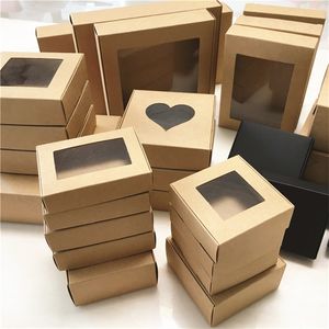50st Pappersbröllop Favor Gift Box Kraft Cookies Candy PVC Windows ES Birthday Party Supply Accessories Packaging 220811