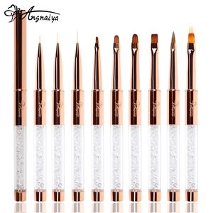 Angnya Nail Art Acrylic Liquid Powder Carving UV Gel Extension Builder Painting Brush Lines Liner Drawing Pen Manicure Tools 220812