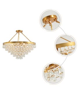 Nordic Bulb Crystal Lamp LED Chandelier Gold Metal Lighting Fixtures Round Luxury Hanging Lamps for Living Room Dining Hall Bedroom