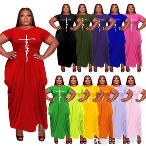 Kadınlar için maxi elbiseler artı beden giyim tasarımcısı mektup baskılı kısa kollu düzensiz gündelik elbise 12 renk