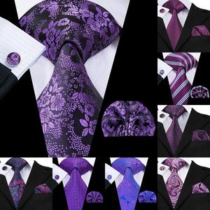 Papilli con arco hi-tie lussuoso seta viola paisley floreale matrimonio per uomini pezzi di cuffinks regalo nicktie set design di moda business maschi