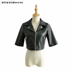 Zurichouse Punk Women's Leather Jacket Short Fashion Fashion High Hight Sleeve Faux Leather Riker Jacket Female L220801