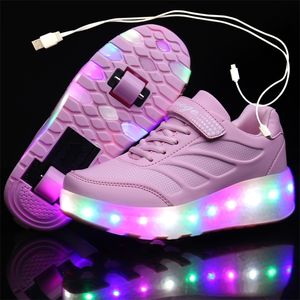 Wholesale shoes with the wheels resale online - USB Charging Black Two Wheels Luminous Sneakers Led Light Roller Skate Shoes for Children Kids Led Shoes Boys Girls Shoes
