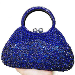 NXY Evening Bags Luxus Neuankömmling 14 Farben Blau Kristall Top-Griff Clutch Design Damen Mode Frauen Prom ES 220506