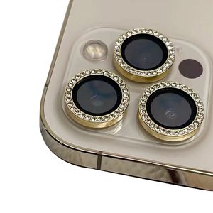 Tela protetora de lente de câmera com brilho de diamante para iPhone 15 14 13 12 11 Pro Max Mini lente de anel de metal 9H vidro temperado iPhone13 capa protetora