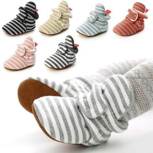 First Walkers Cute Born Baby Walker Shoes Outdoor Striped Winter Warm Thicken Toddler Boy Girl Plush Boots Fashion Infant Socks ShoesFirst