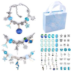 Set di gioielli Set di braccialetti per bambini con filo blu oceano fai da te Confezione regalo di braccialetti antichi con perline fatti a mano