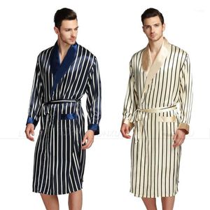 Mäns sömnkläder Mens Silk Satin Pyjamas Pyjama Pyjamas PJS Robes Robes Nightgowns S M L XL 2XL 3XL Plus Beige Blue Striped1