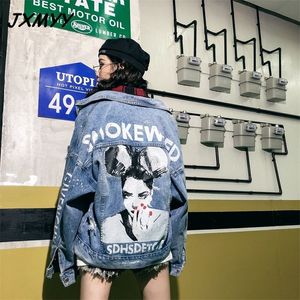 Fashion Products Ripped Denim Jacket Korean Style Loose BF Hong Kong Style Hip Hop Jacket Top Women Trendy JXMYY 210412
