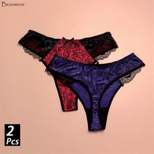 Beauwear 2 teil/satz ankunft frauen spitze strings mittlere taille höschen tangas L XL 2XL 3XL 4Xl 5XL weibliche sexy briefs 220425