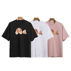 SS メンズ レディース テディベア プリント Tシャツ ブラック ホワイト ピンク Tシャツ メンズ レディース パームトップ 半袖 Tシャツ デザイナー綿服