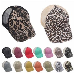 Party Hats 52 Styles Ponytai Hat Washed Mesh Back Leopard Camo Hollow Messy Bun Baseball Cap Trucker Hat Summer Sun CapsZC1118-3