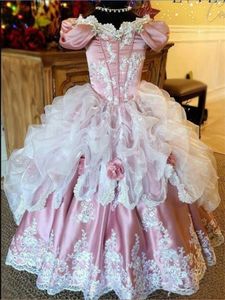 Vestidos de menina Custom Flower Girl Dress Aplique Lace Beading Princess Party Up Back Back Girls Aniversário Tamanho 1-14yearsgirl's