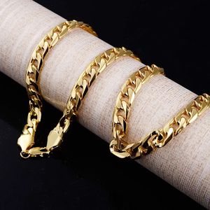 Mens 18k Gold Amarelo GF 10mm Chain Chain Chain Solid Evert Link Colar 24 