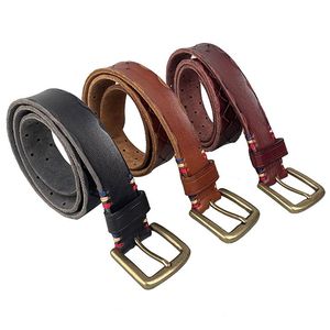 Belts ItalyTop Yellocowhide Leather Casual Handmade Belt Vintage Design Pin Buckle Genuine For Men Original CowhideBelts