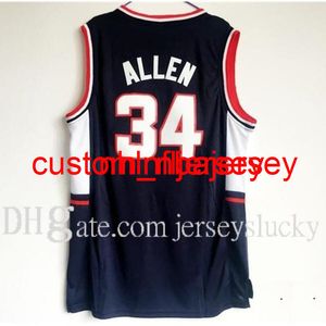 NCAA MEN 34 Ray Allen Koleji Basketbol Giymek Uconn Connecticut Huskies Jersey Donanma Mavi Renk Takımı Tüm Dikişli S-XXL Formalar