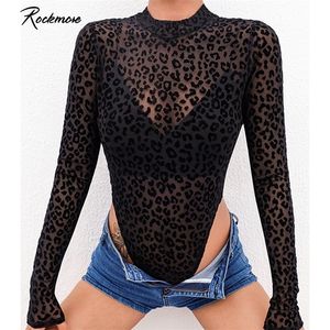 Rockmore Leopard Printed Прозрачные сексуальные боди женщин с длинным рукавом Осенью боди Осенний Корея Готическая Игра феммерки осень 201007