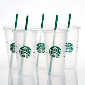 Canecas Mermaid Goddess Starbucks 24 oz/710 ml Canecas de plástico Tumbler Reutilizável Transparente para Beber Fundo Plano Pilar Forma Tampa Copos de Palha caneca 915 fuzhenkai