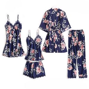 Pyjamas Sleep Set Women Nightwear V-ringning LACE Sleepwear Sexig Nightie Bathrobe Wear Home Suit Summigee Spring Robe Gown 220802