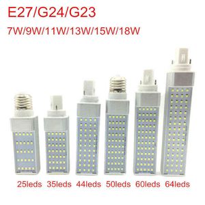G24 LED-glödlampor 7W 9W 11W 13W 15W 18W E27 LED Corn Bulb Lamp Light SMD 2835 Spotlight 180 graders AC85-265V Horisontell plug Light H220428