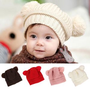 Fast färg baby pojke hatt mjuk stickad pompom spädbarn flickor mössa hösten vinter barn beanie hattar