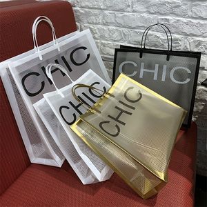 10 pezzi di sacchetti di plastica spessi di grandi dimensioni 26x23 cm Griglia di lettere in bianco e nero Shopping Borse per imballaggio di gioielli Sacchetto regalo in plastica con manico 220420